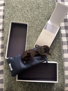 Prada Brown Tortoiseshell Rectangular Sunglasses with Dark Lenses